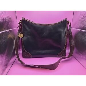 Vintage Brahmin Black And Brown Crocodile Leather Shoulder Handbag Crossbody